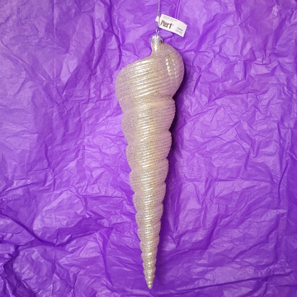 Ivory Sparkly Spiral Cone Shell Ornament Pier 1 NWT - Picture 5 of 6
